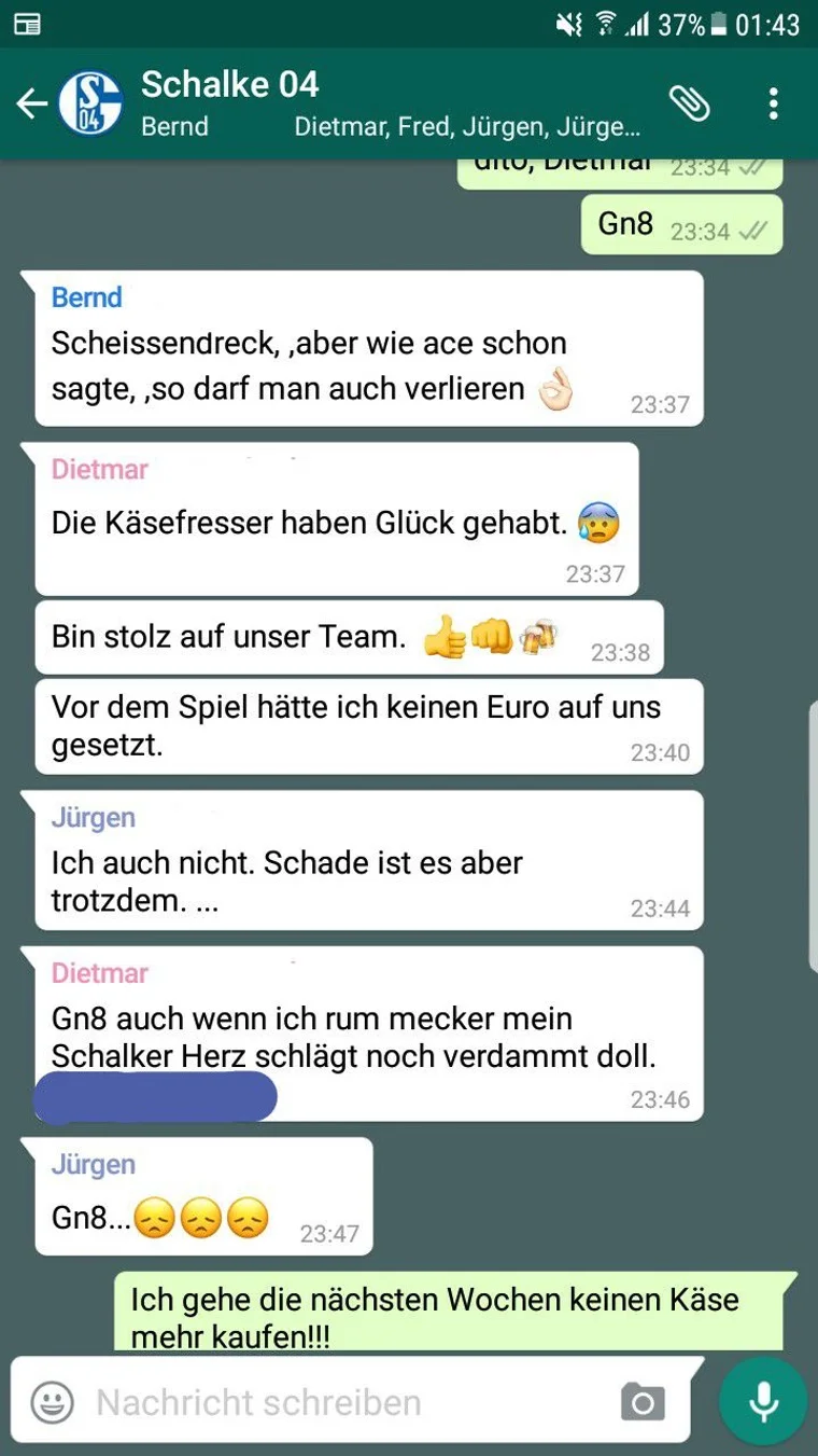 Reaktionen im Chat nach der Niederlage